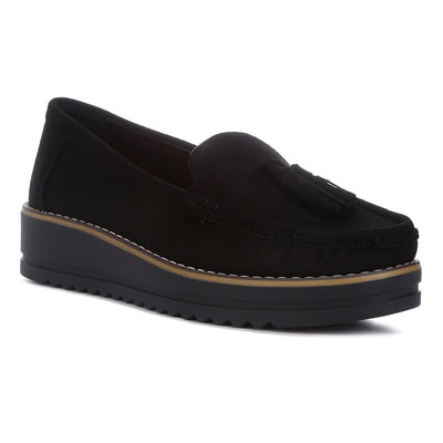 platform lug sole tassel loafers#color_black