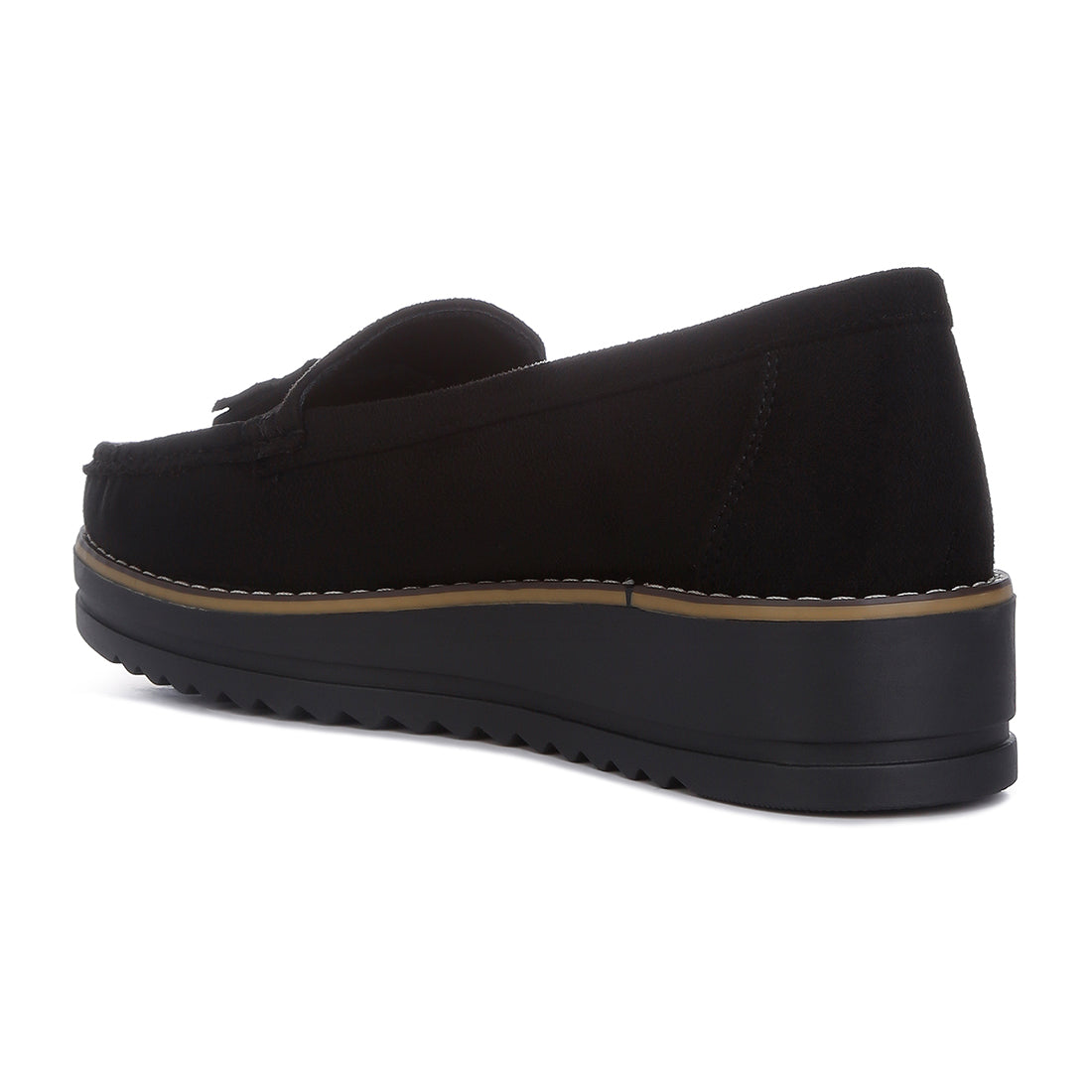 platform lug sole tassel loafers#color_black