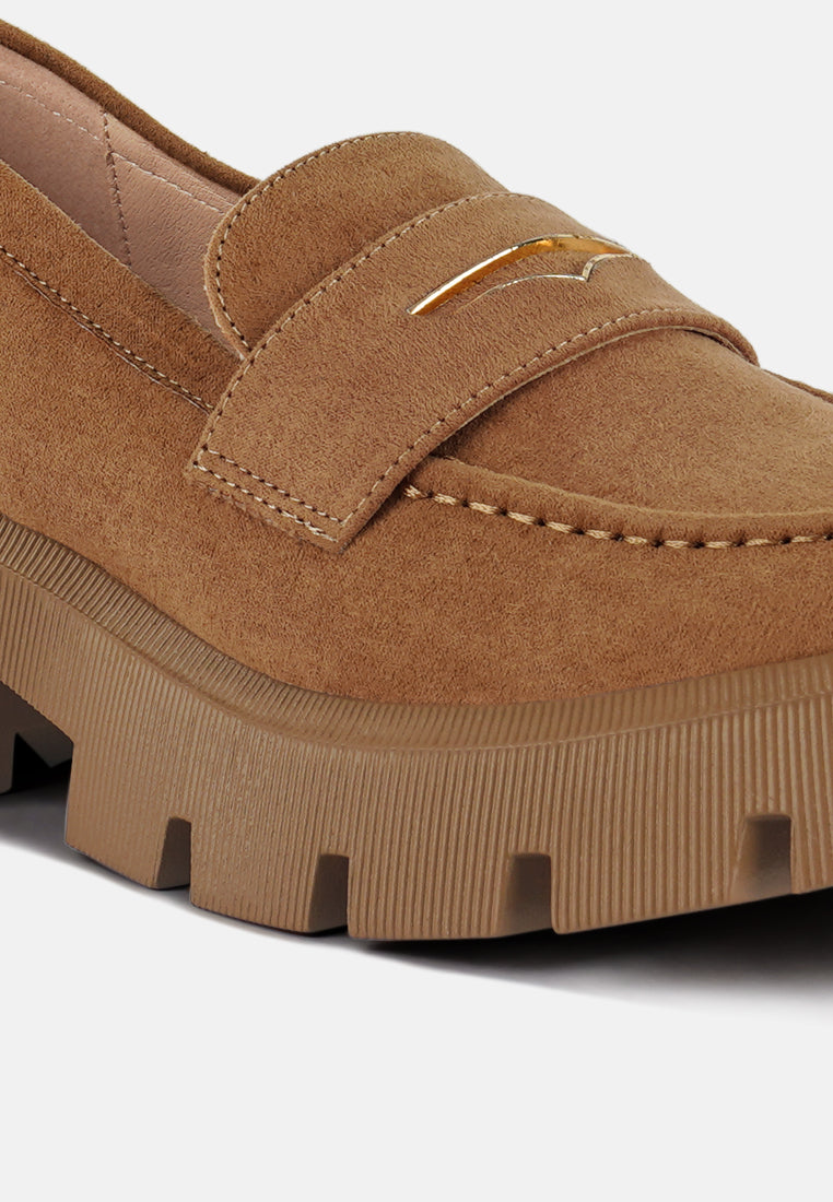 women micro suede chunky loafers#color_tan