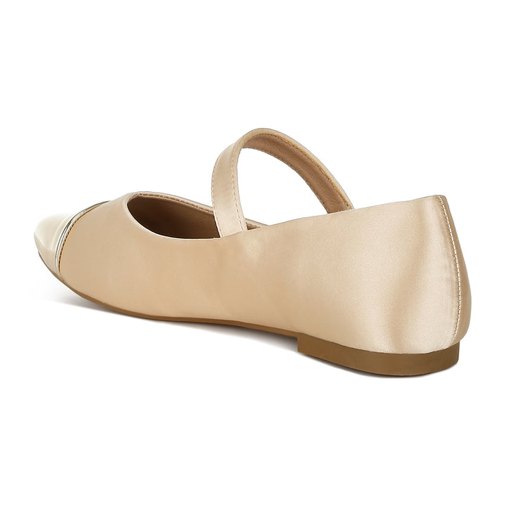 patent toe cap satin mary jane ballerina#color_gold