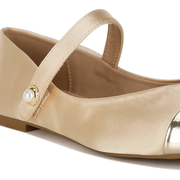 patent toe cap satin mary jane ballerina#color_gold