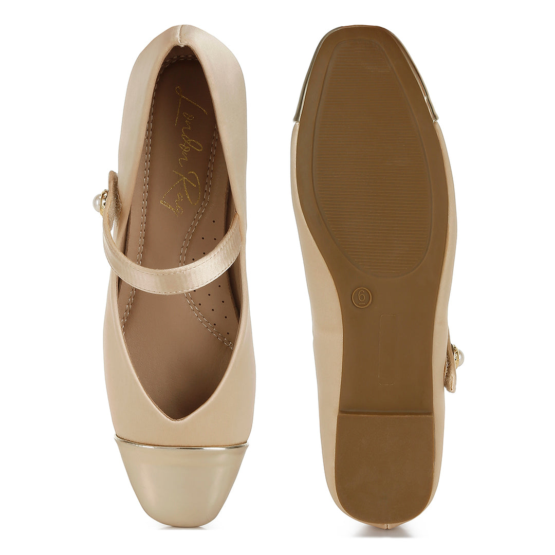 patent toe cap satin mary jane ballerina#color_gold