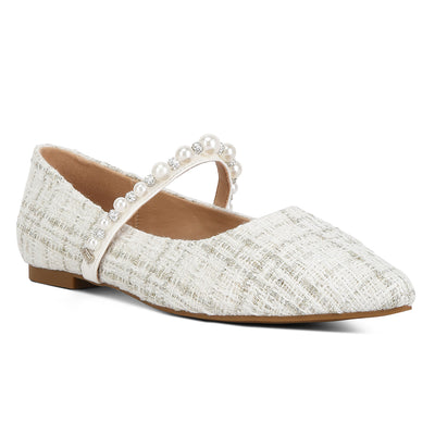 mowie tweed mary jane ballet flats#color_white