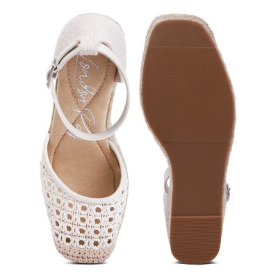 pin buckle wedge heel espadrilles#color_white