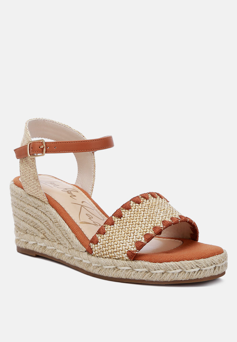 raffia wedge heel espadrilles#color_tan