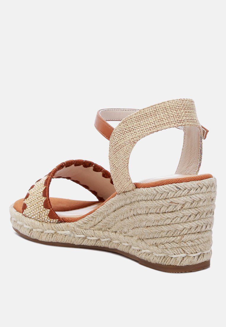 raffia wedge heel espadrilles#color_tan