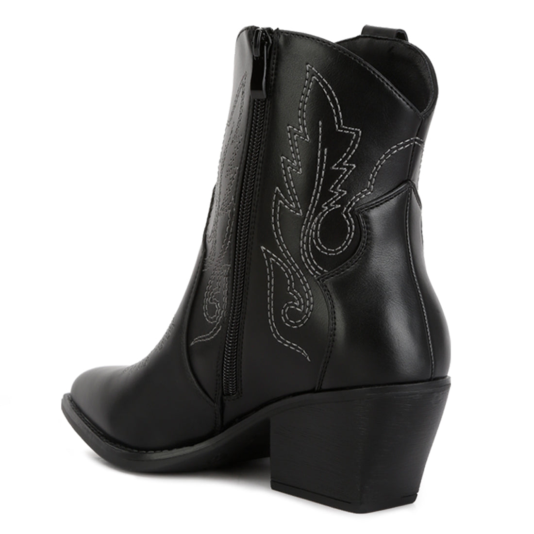 ankle length block heel cowboy boots#color_black