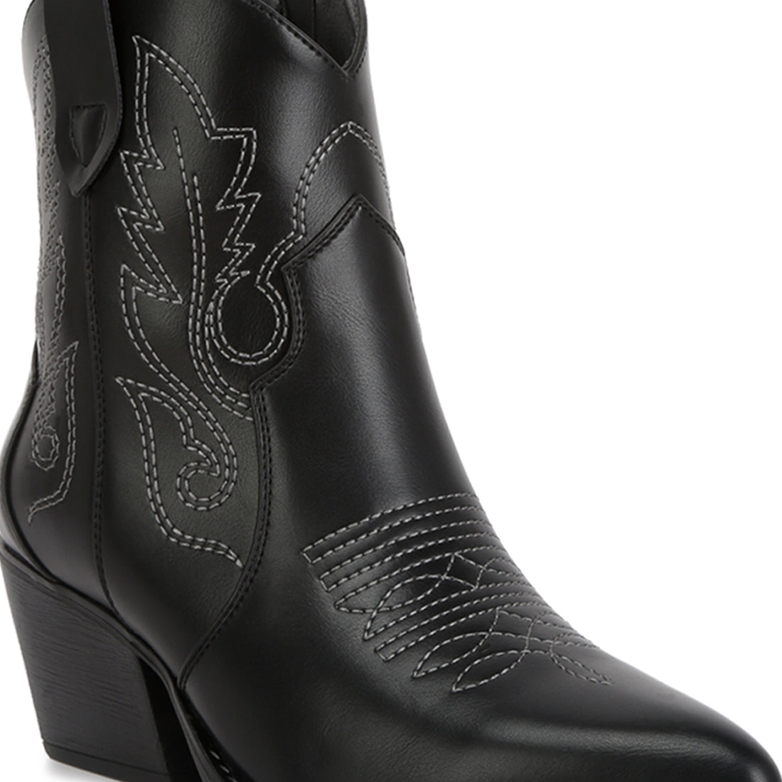 ankle length block heel cowboy boots#color_black