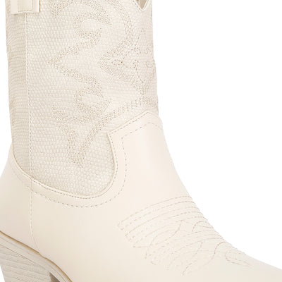patchwork detail low heel cowboy boots#color_beige