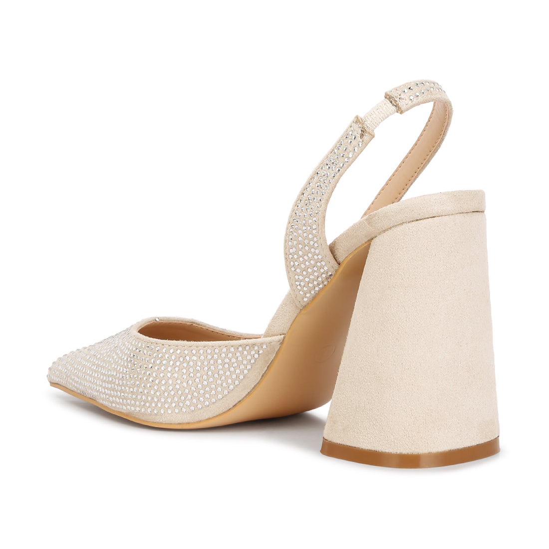 rhinestone embellished suede heel sandals#color_beige