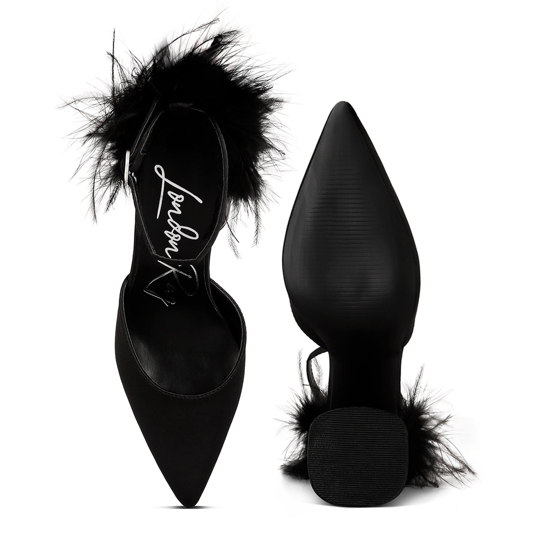 fur detail block heel sandals#color_black