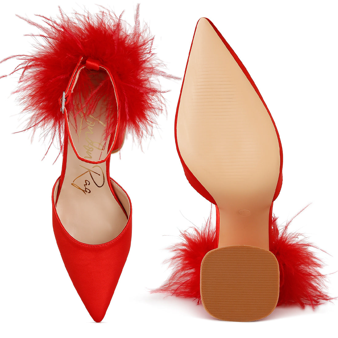 fur detail block heel sandals#color_red