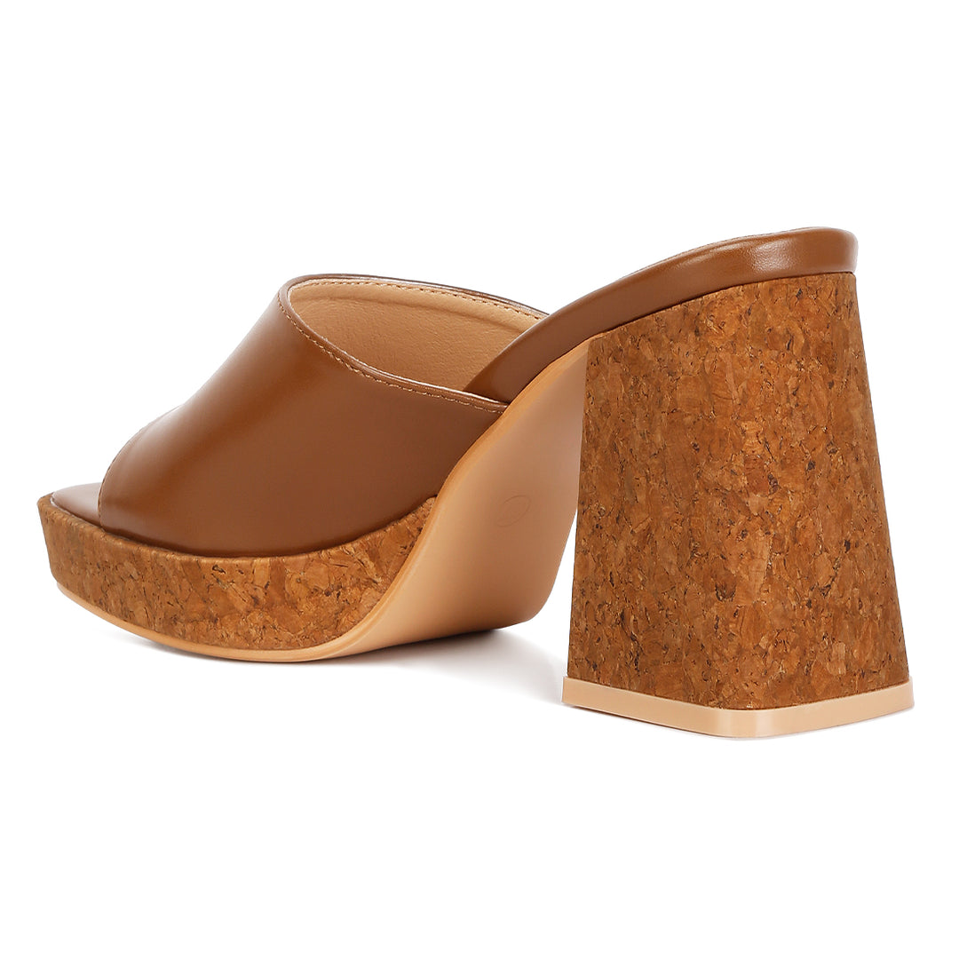 flared block heel sandals#color_tan