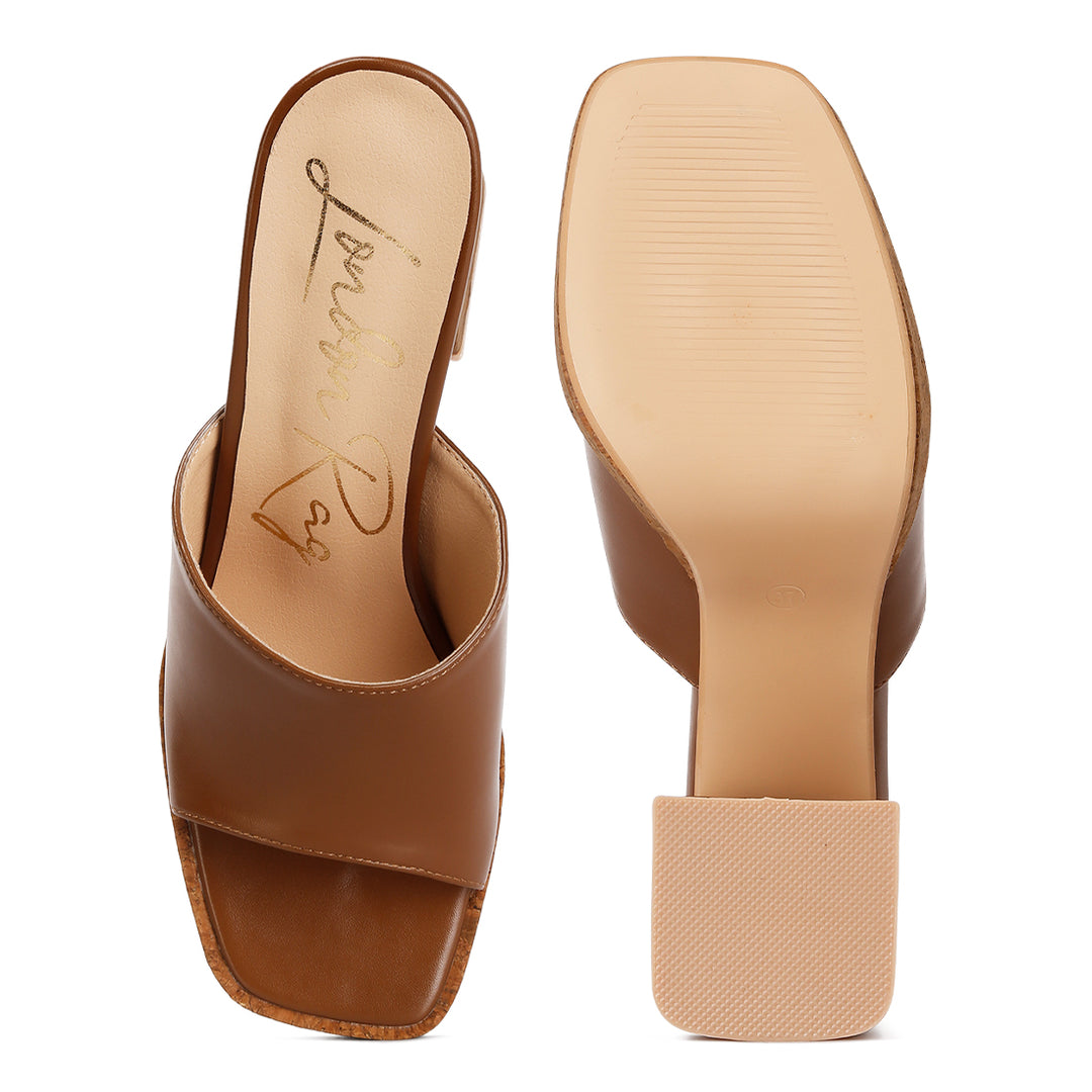 flared block heel sandals#color_tan