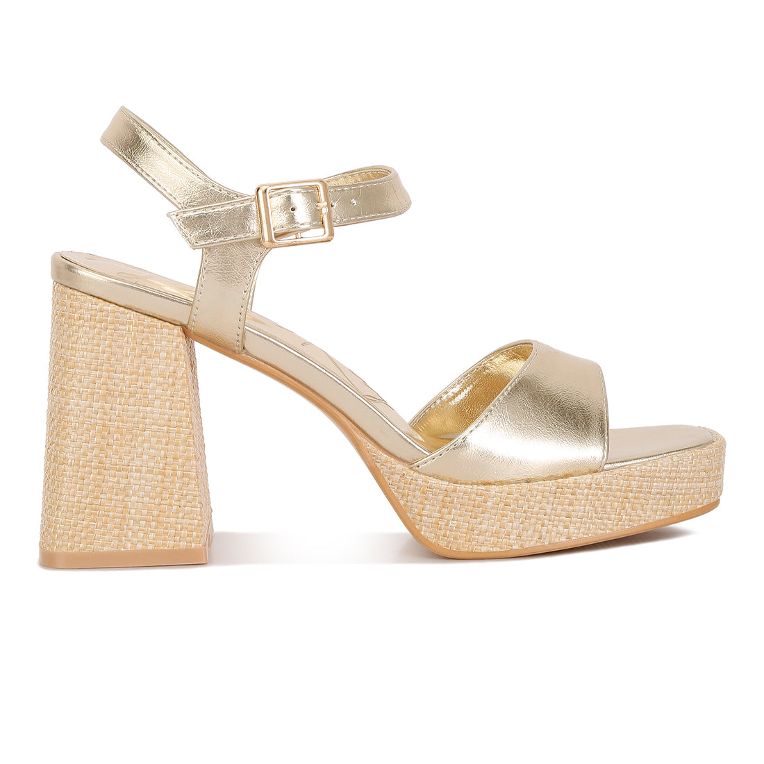 metallic block heel sandals#color_gold