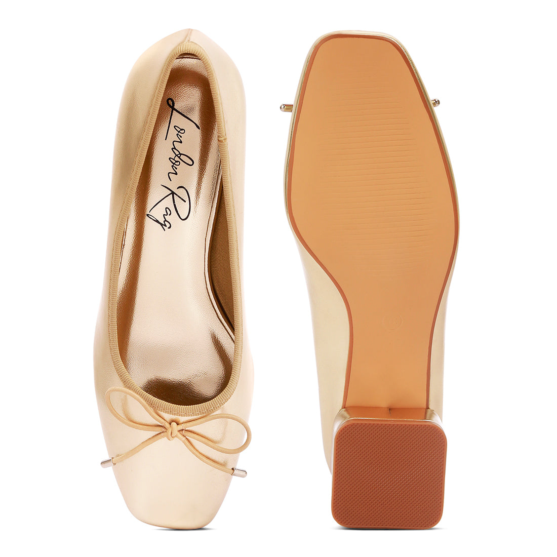 metallic low block heel ballerinas#color_gold