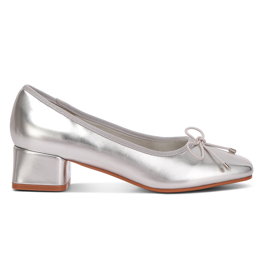 metallic low block heel ballerinas#color_silver