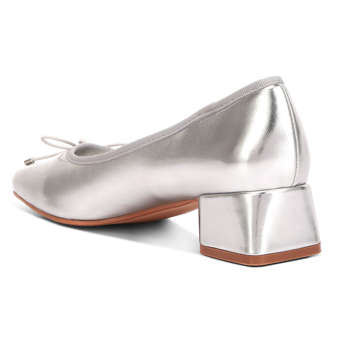 metallic low block heel ballerinas#color_silver