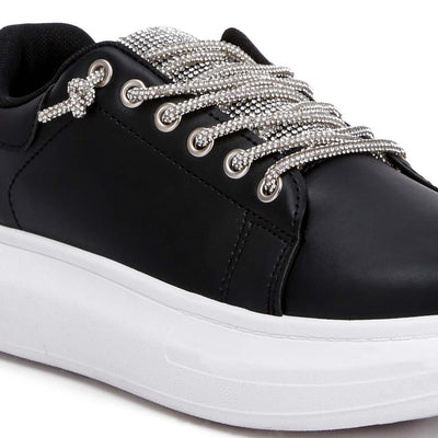 rhinestones lace up sneakers#color_black