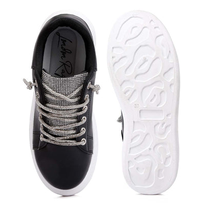 rhinestones lace up sneakers#color_black