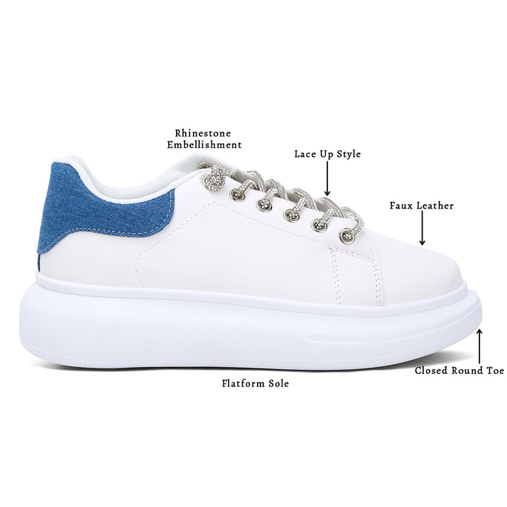 rhinestones lace up sneakers#color_white