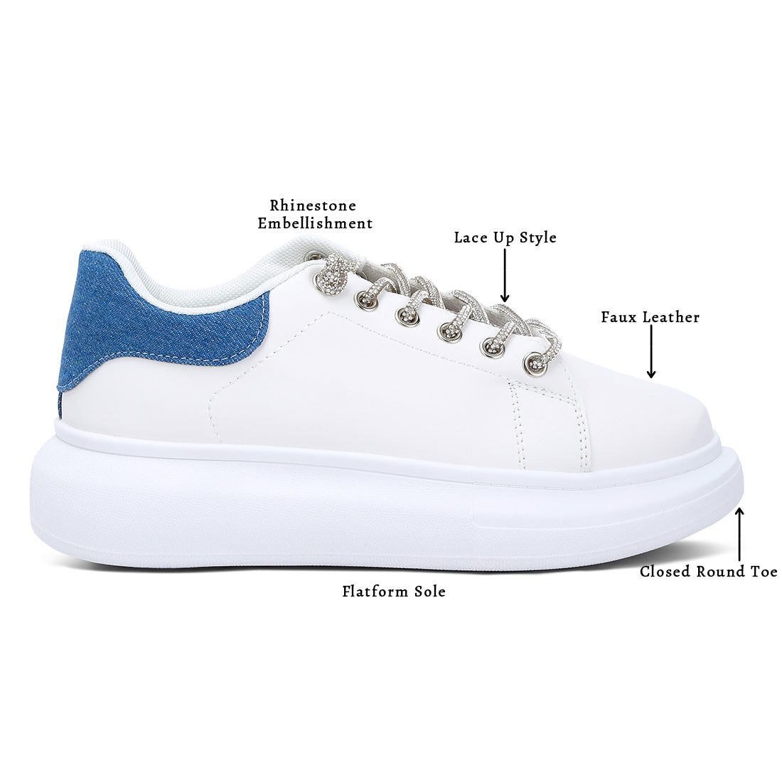 rhinestones lace up sneakers#color_white