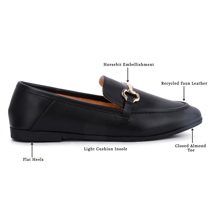 horsebit embellished faux leather loafers#color_black