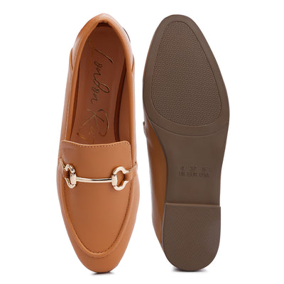 horsebit embellished faux leather loafers#color_tan