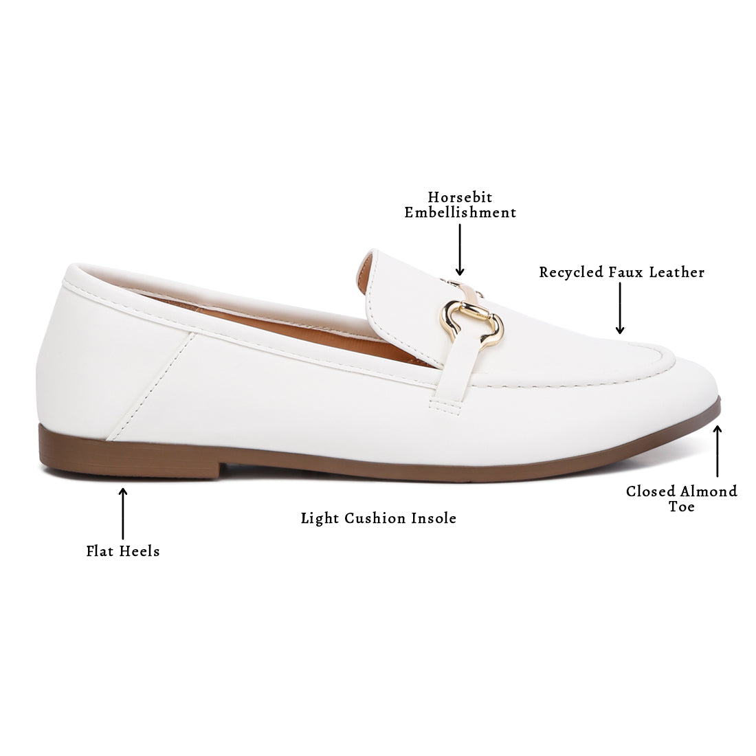 horsebit embellished faux leather loafers#color_white