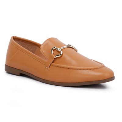 horsebit embellished faux leather loafers#color_tan