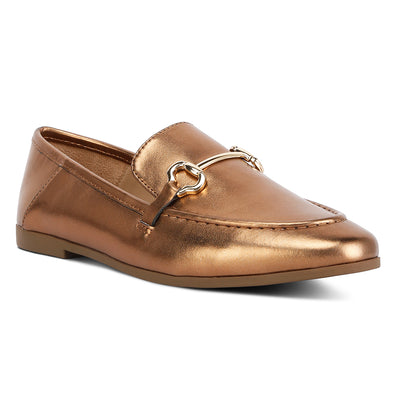 ichiro metallic pu horsebit detail loafers#color_bronze