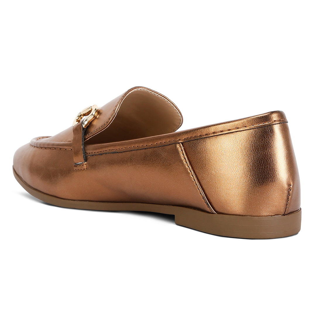 ichiro metallic pu horsebit detail loafers#color_bronze