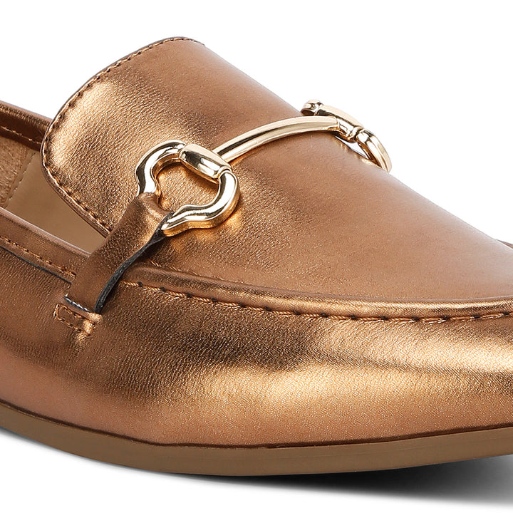 ichiro metallic pu horsebit detail loafers#color_bronze