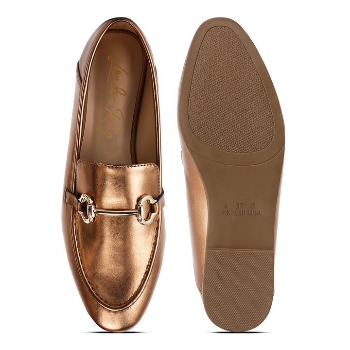 ichiro metallic pu horsebit detail loafers#color_bronze