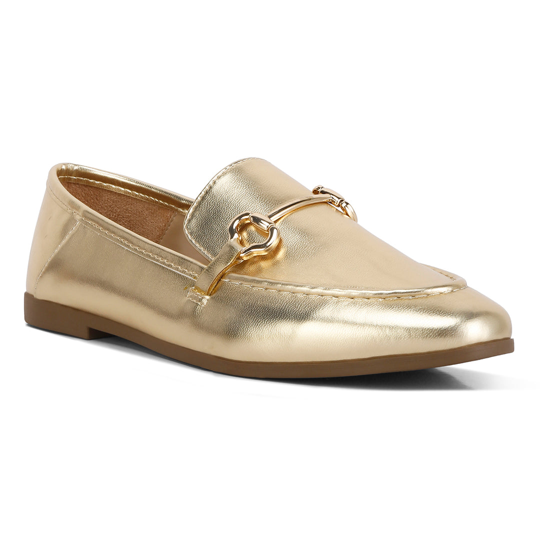 ichiro metallic pu horsebit detail loafers#color_gold