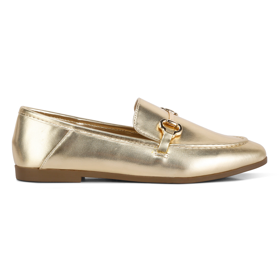ichiro metallic pu horsebit detail loafers#color_gold