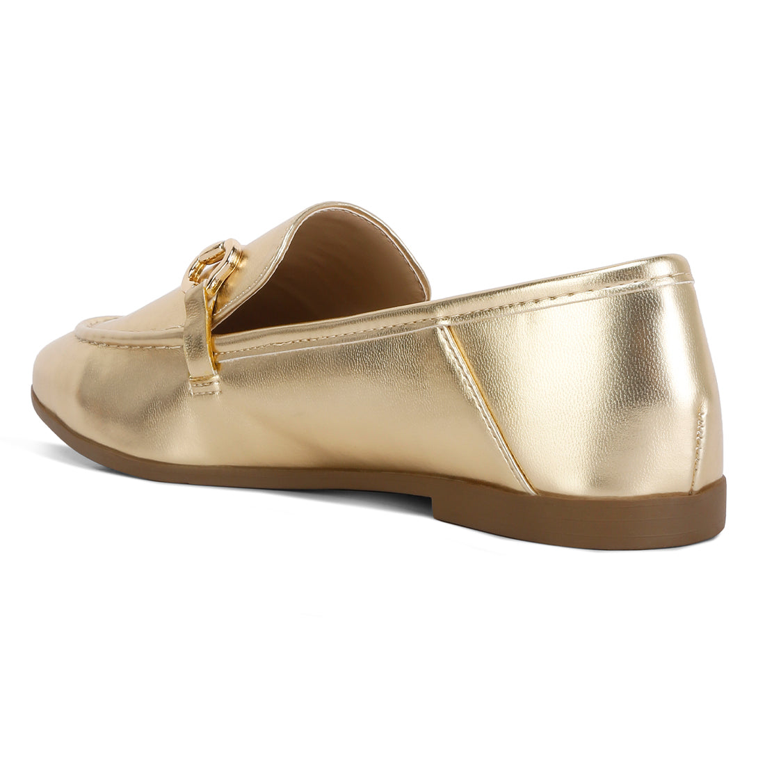 ichiro metallic pu horsebit detail loafers#color_gold