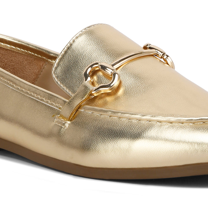 ichiro metallic pu horsebit detail loafers#color_gold