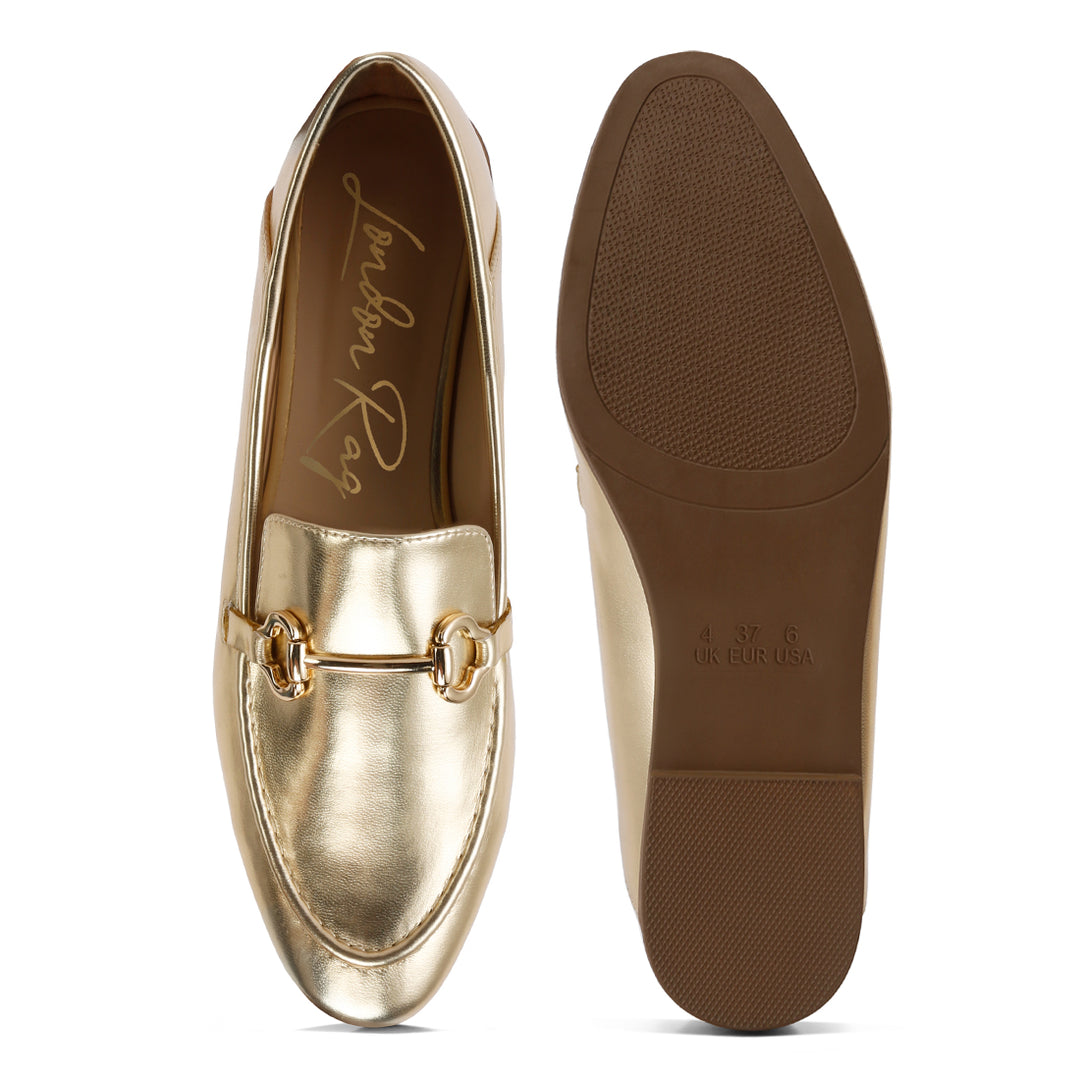 ichiro metallic pu horsebit detail loafers#color_gold