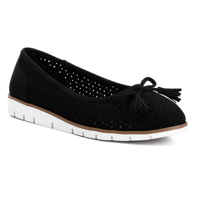 Perforated Faux Leather Ballerinas