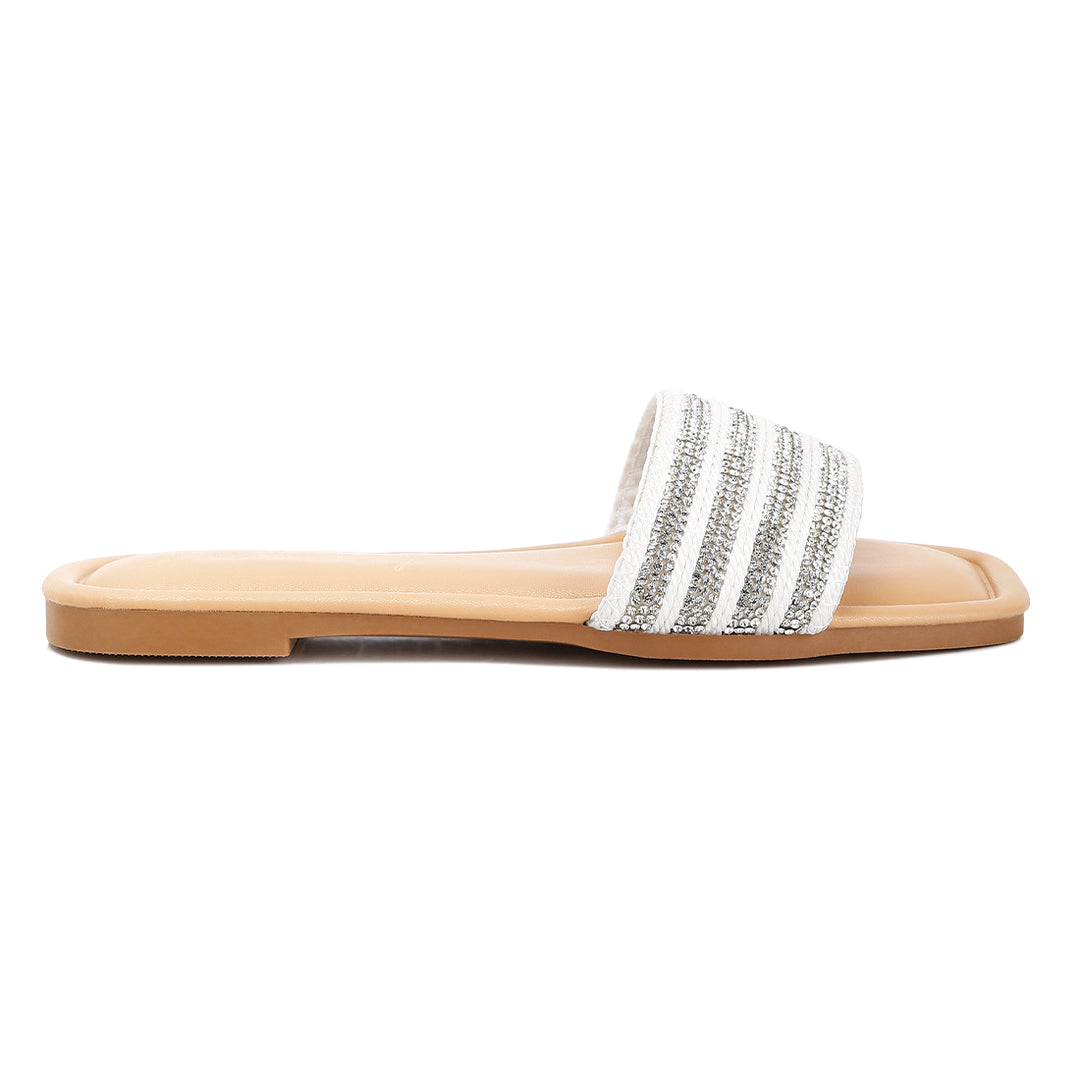 striped slip on flats#color_white