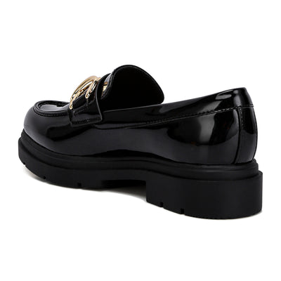 horsebit embellished platform loafers#color_black