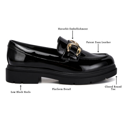 horsebit embellished platform loafers#color_black