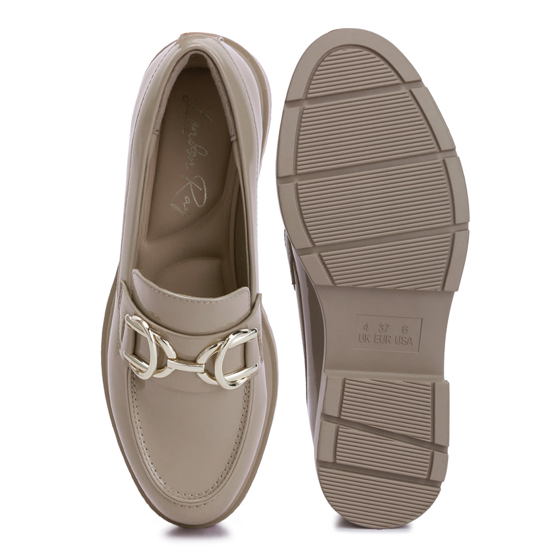 horsebit embellished platform loafers#color_beige