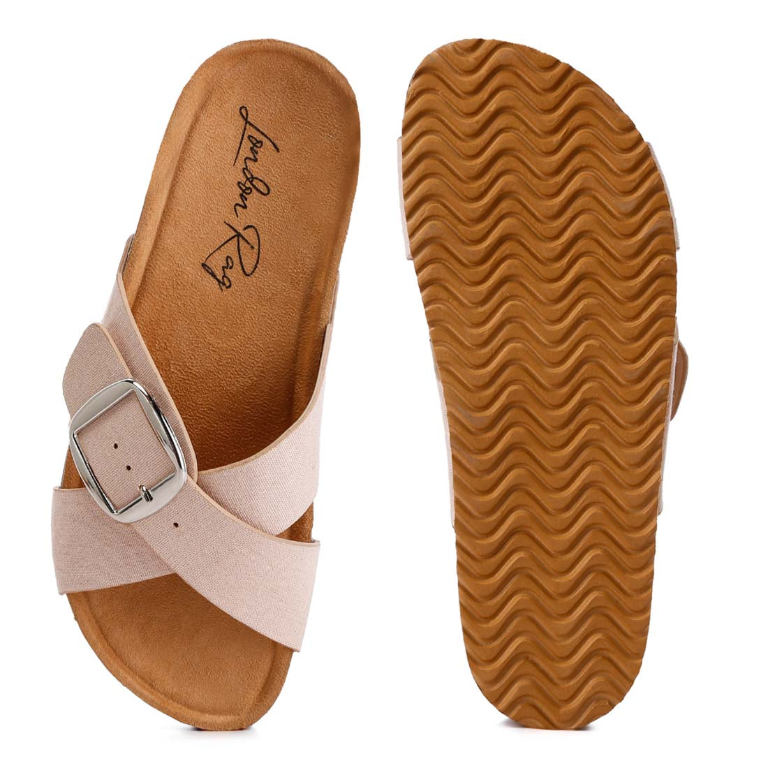 buckle slip on sandals#color_beige
