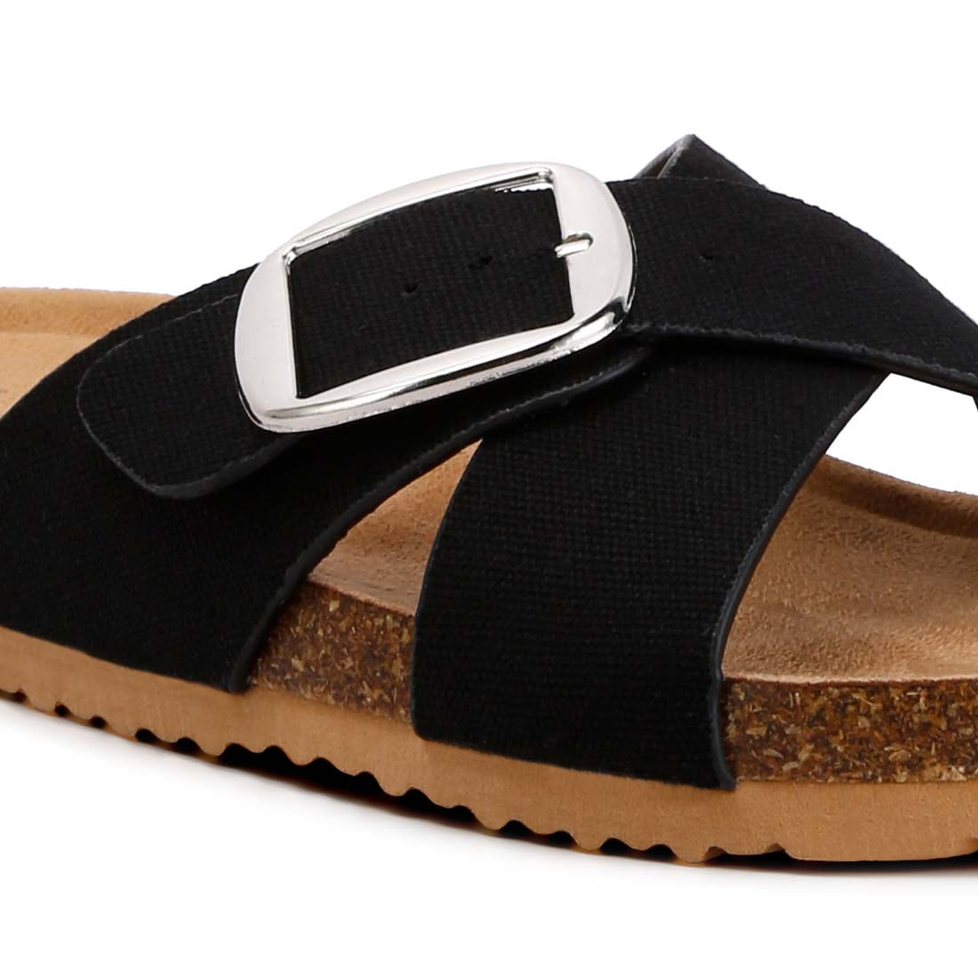 buckle slip on sandals#color_black