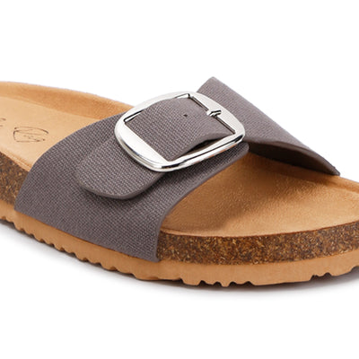 buckle strap slip on sandals#color_grey