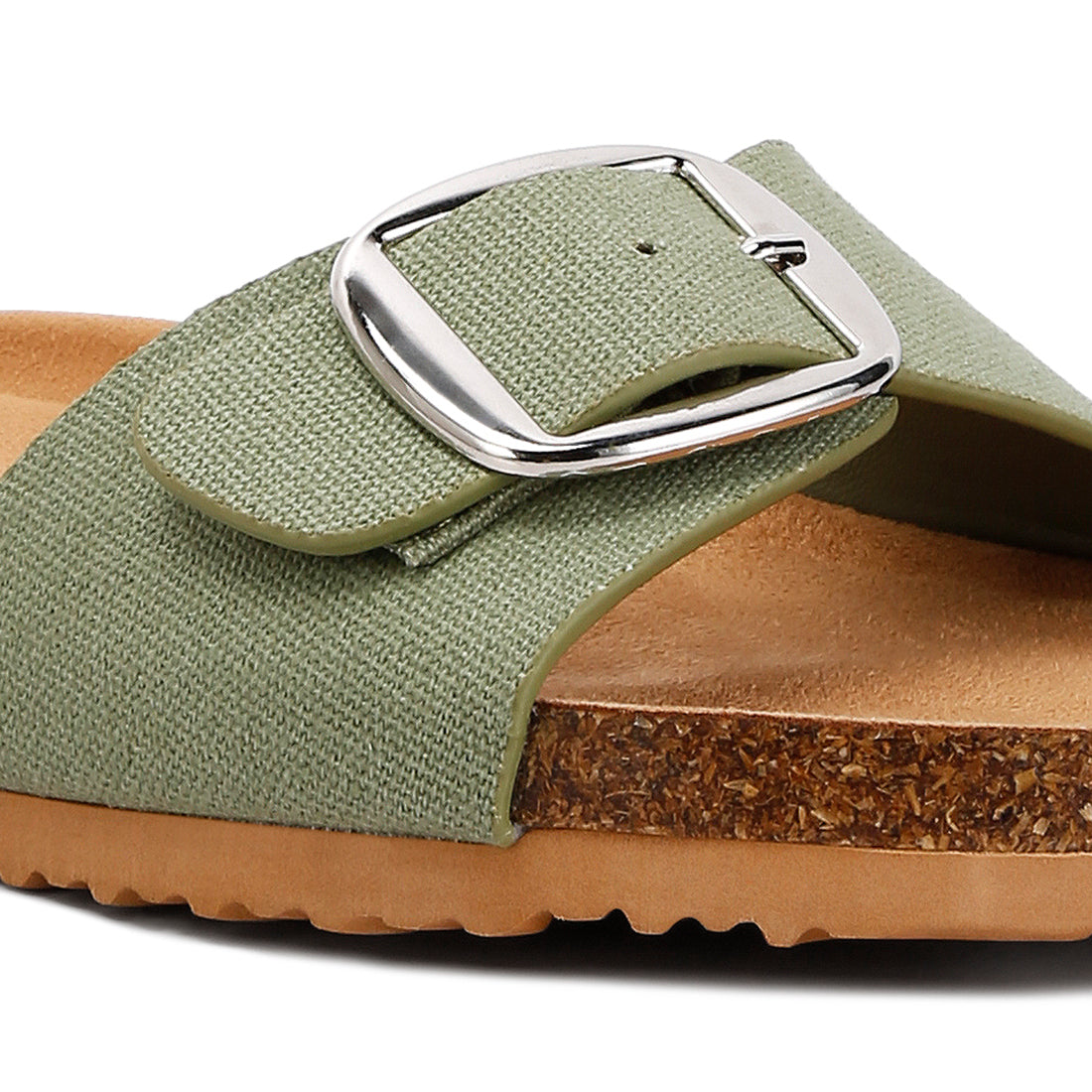 buckle strap slip on sandals#color_green