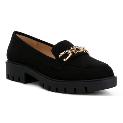 Micro Suede Metal Chain Link Loafers
