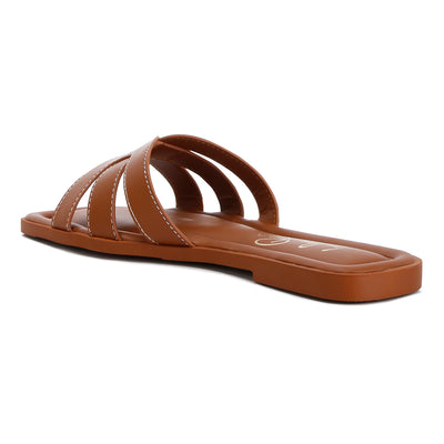 faux leather flat sandals#color_tan